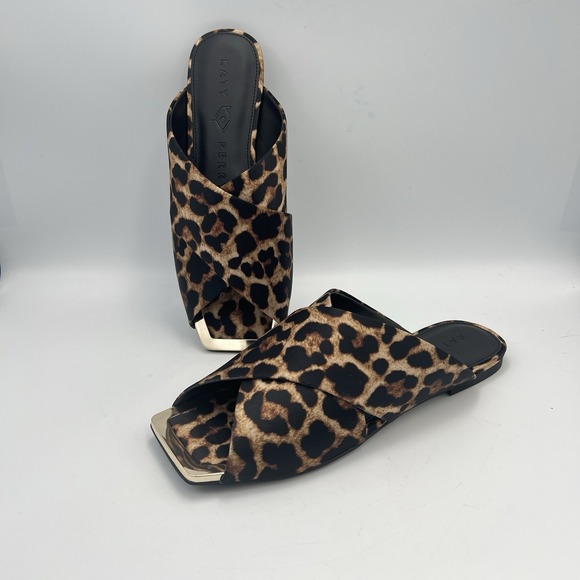 Katy Perry The Checked In Slide Leopard Print Satin Woman's Sz 9 NIB - Picture 3 of 7